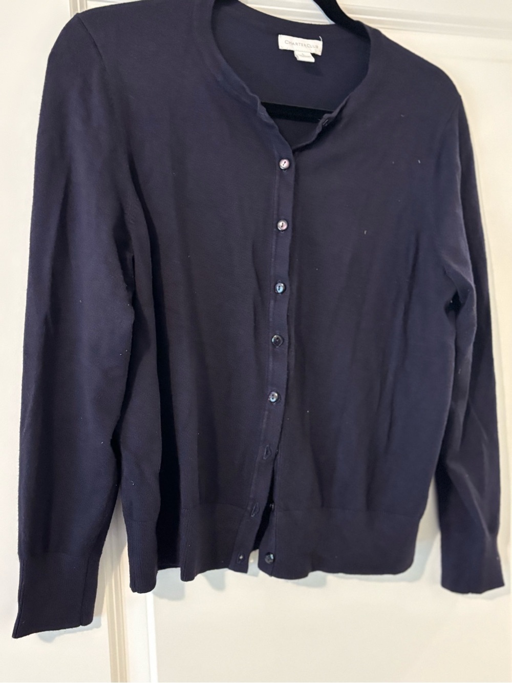 Charter Club Navy Crewneck Cardigan